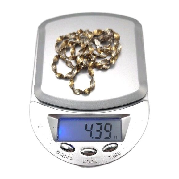 Twisted Rope 925 Sterling Silver & Gold Vermeil 18” Chain Necklace Italy 3mm 4g - Picture 9 of 9